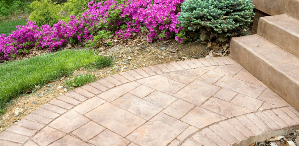 stamped concrete and flowers