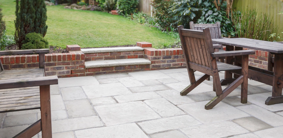 stamped concrete and patio chairs